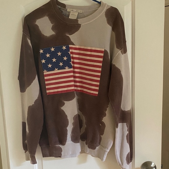 Free People Brown and Cream Sweater with American Flag